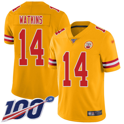 Men Kansas City Chiefs #14 Watkins Sammy Limited Gold Inverted Legend 100th Season Football Nike NFL Jersey